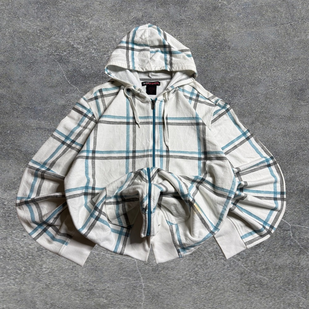 Y2k Grunge Hawk Vintage 90s Square Zip up Hoodie White‎ Size 2XL
